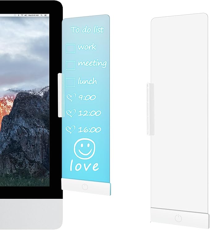 LED Memo Board with Sticky Note Holder, Office Supplies, Monitor Memo Board, Clear Acrylic Computer Monitor Organizer, Work from Home Essentials, Multifunction Workspace Accessories (White-r)