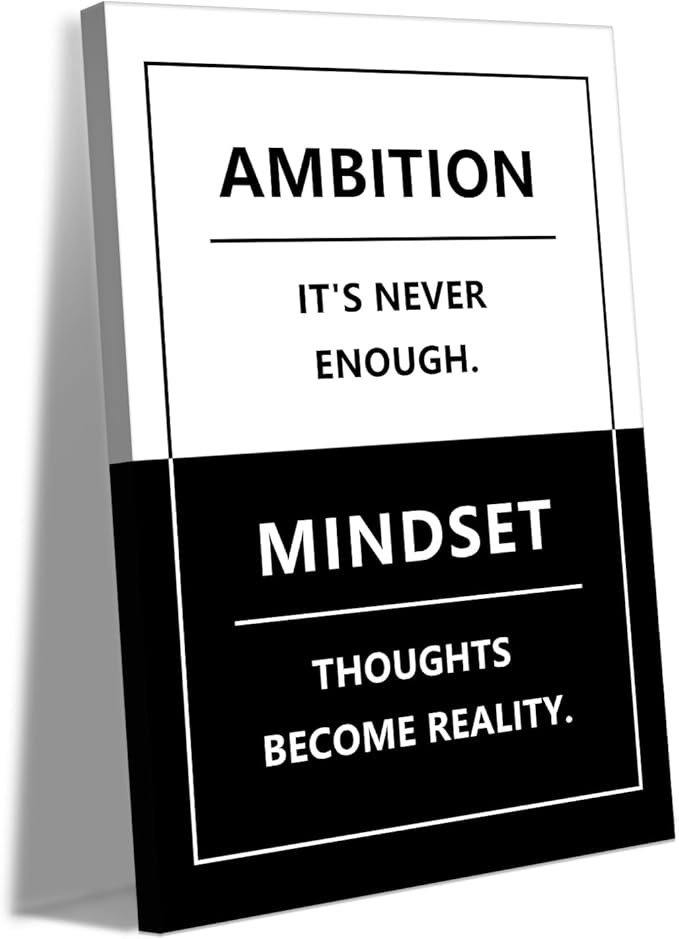 Motivational Canvas Wall Art - Ambition & Mindset Inspirational Quotes Wall Decor Black and White Office Picture Positive Poster Inspiring Prints Entrepreneur Artwork for Home, (Framed 28"x44")
