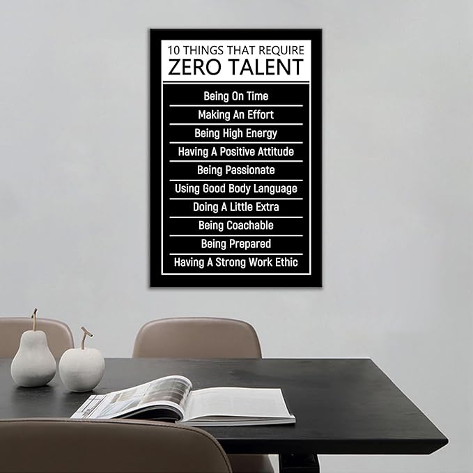 DINGFUN Motivational Wall Art 10 Things That Require Zero Talent Inspirational Canvas Poster Framed Mindset Decor for Home Office Desk Teen Room Daily Reminder Ready to Hang, 18x12 Inch