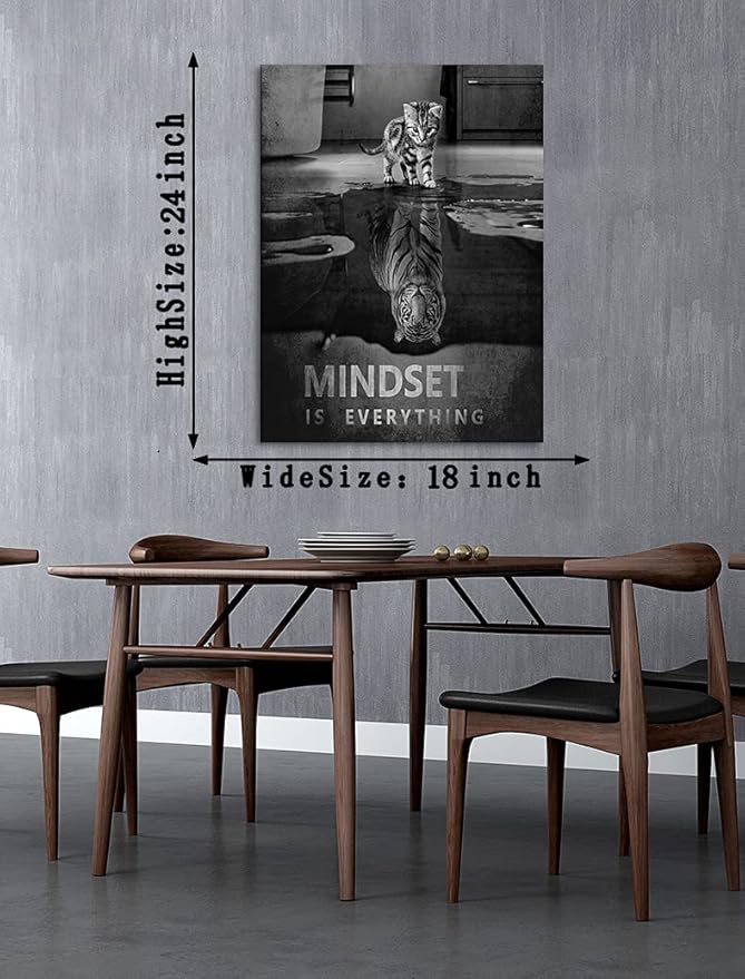 Cute Cat Canvas Prints Wall Art Tiger and Cat Pictures Black and White Animal Posters Painting Modern Inspiring Artwork Wooden Decorations for Guest Room Office Home Framed Ready to Hang -18 x 24 in