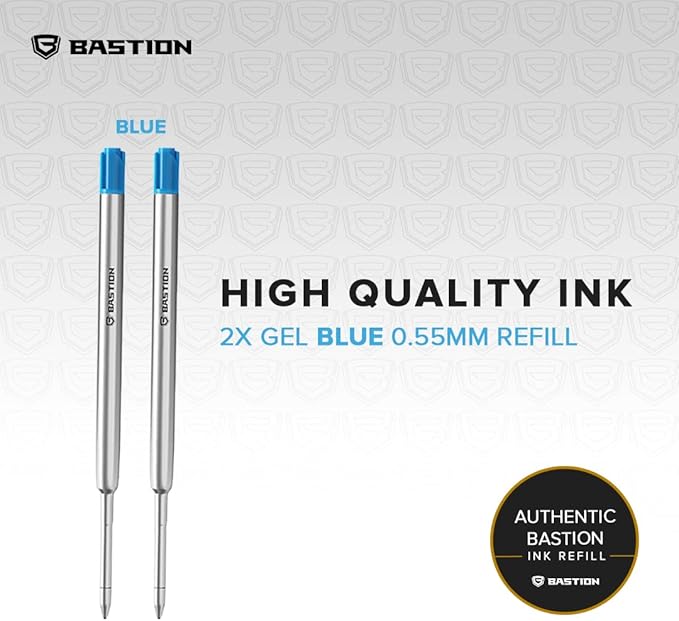 BASTION® Premium Pen Refill, Deeply Pigmented Ink for All Bolt Action Luxury Pens, Standard Ink Refill with 0.55mm Fine Tip - Blue Gel, 2 PCs