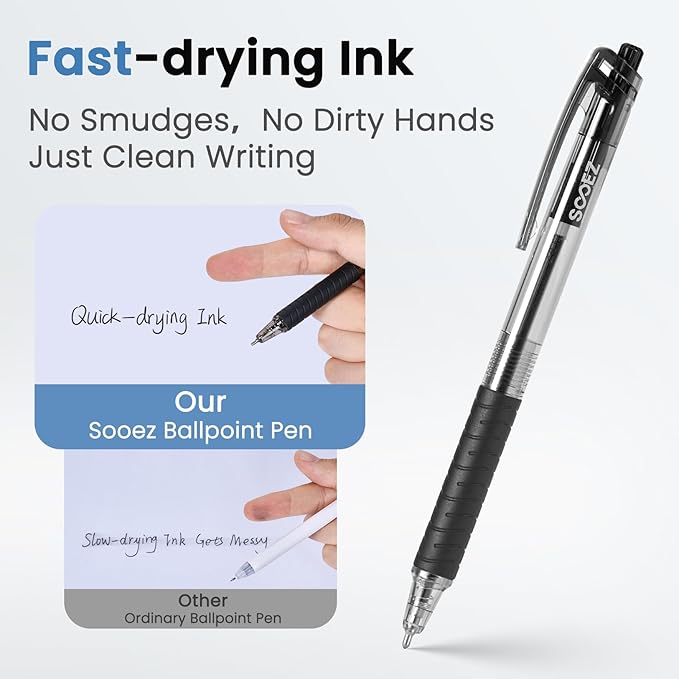 Sooez 60 Pack Bulk Pens Ballpoint Smooth Writing pens, Black Ink Pen, Medium Point 1.0mm Click Pens for Journaling, Office Supplies for Nurse,Server
