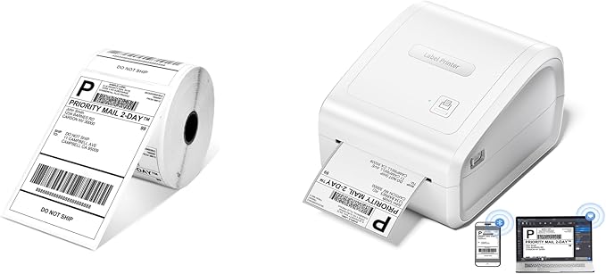 D550 Pro Wireless Thermal Labels Printers&500Pcs 4x6 Thermal Labels,Ethernet Shipping Label Printer for Small Business,Office, Home,Support Bluetooth/Ethernet/USB