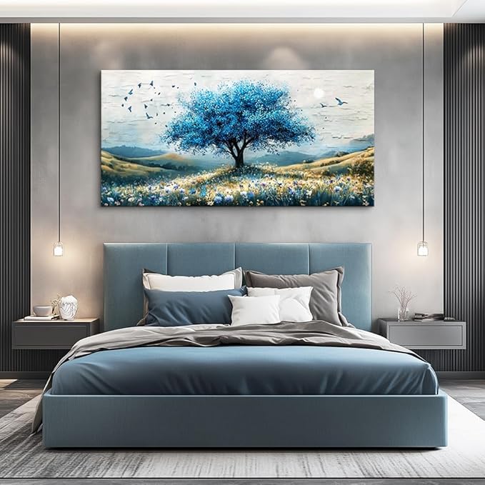 ZUITINGHUA Canvas Wall Art For Living Room Large Wall Decor For Office Bedroom Decorations The Blue Tree Landscape Pictures Farmhouse Painting Artwork Room Wall Mural Aesthetic Home Decor 30x60 In
