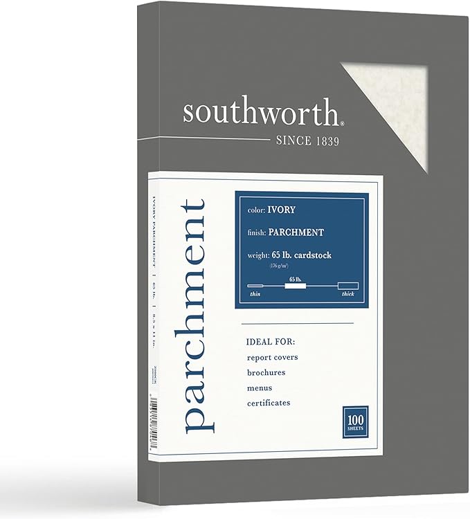 Southworth® Parchment Specialty Paper, 8 1/2" x 11", 65 Lb, Ivory, Pack Of 100