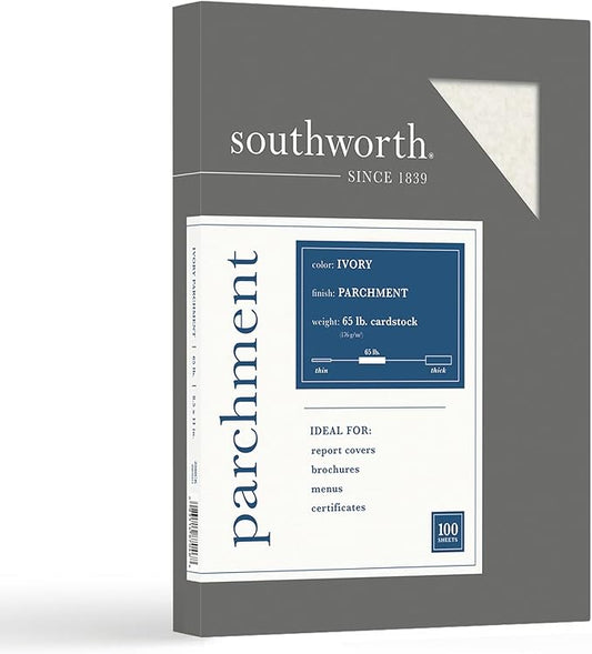 Southworth® Parchment Specialty Paper, 8 1/2" x 11", 65 Lb, Ivory, Pack Of 100