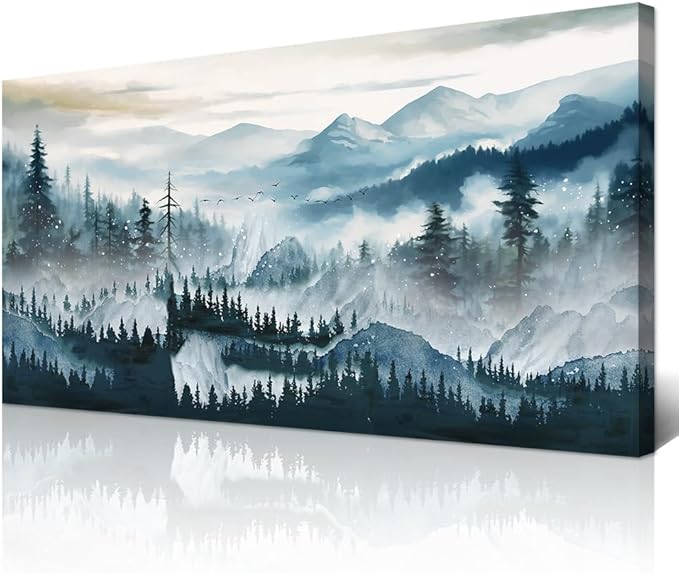 Wapluam Abstract Framed Wall Art For Living Room Large Wall Decor For Bedroom Office Inspiration Pictures Fog forest Wall Painting Canvas Art Prints Artwork Modern Ready To Hang Home Decorations