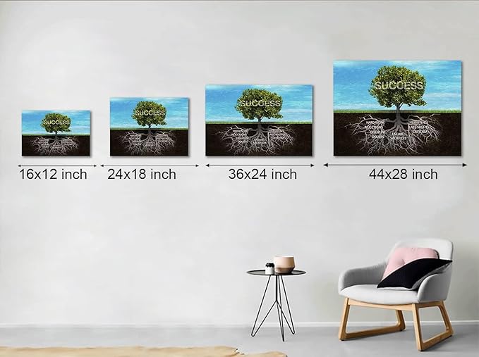 Success Tree Motivational Wall Art Canvas Painting Inspiring Framed Prints Inspirational Entrepreneur Quotes Modern Teamwork Wooden Artwork for Classroom Gym Office Decor Framed-16 inch x 12 inch