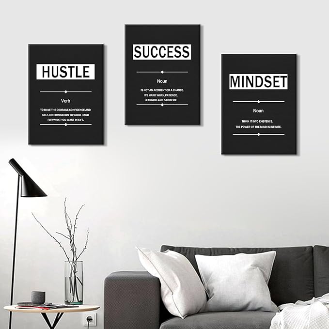 Inspirational Canvas Wall Art Motivational Mindset Success Hustle Entrepreneur Quotes Poster Print Positive Theme Painting Artwork for Bedroom Bathroom Wall Decoration Ready to Hang [36''W x 16''H]