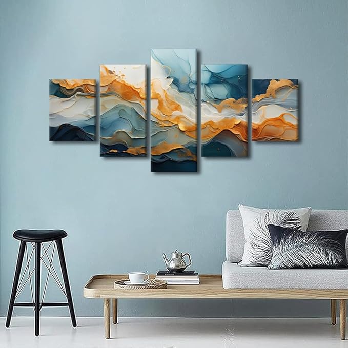 5 Panel Canvas Wall Art Decor Modern Abstract Wall Art Ink Wash Landscape Abstract Painting Prints on Canvas for Nature Enthusiasts Bedroom Decoration Stretched and Framed Ready to Hang 60x32 in