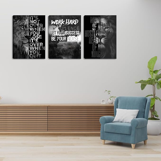 Success Wall Art Motivational Canvas Wall Art Inspirational Entrepreneur Quotes Posters Prints 3 Pieces Inspiring Office Wall Decor Home Living Room Bedroom Framed Artwork (60" Wx28 H)