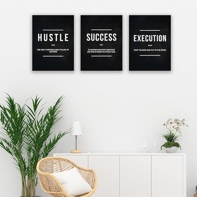 Halioyo Inspirational Wall Poster Hustle Poster Success Goal Artwork Entrepreneur Quote Painting Motivational Office Wall Decor Art for Bedroom Living Room Home Decoration 20inch x28inch x3pieces