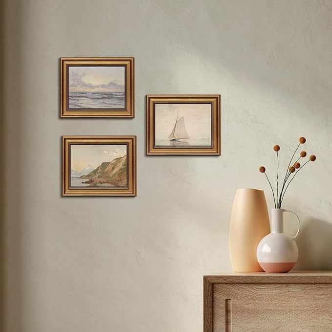 Gold Framed Wall Art Vintage Canvas Wall Art Coastal Landscape Natural Aesthetic Artwork Prints Picture for Living Room Bedroom Farmhouse Bathroom Office Decor, 8x10