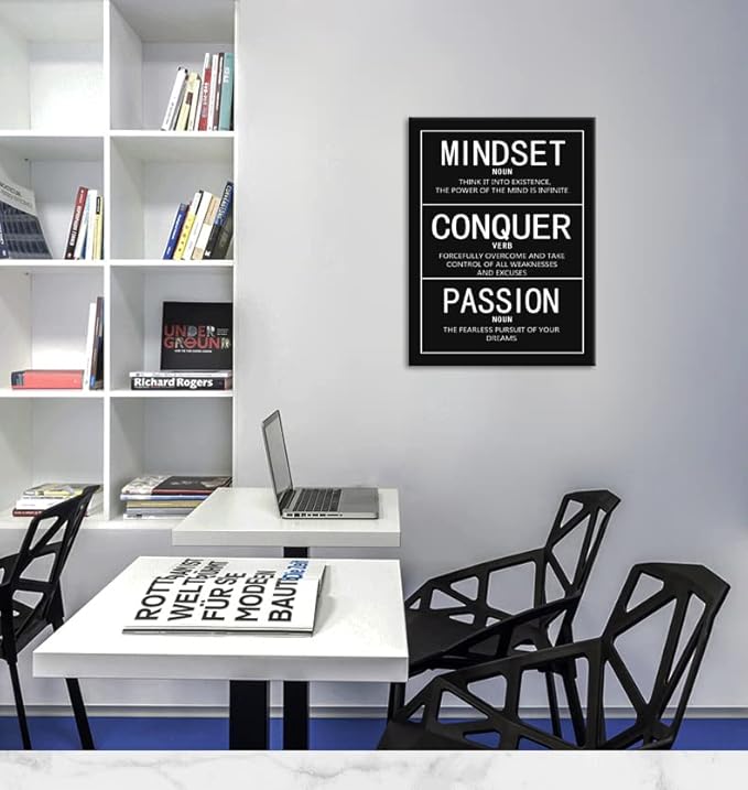WYJZDZQ8 Motivational Wall Art Painting Prints on Canvas Inspirational Pictures Mindset Noun Conquer Verb Passion Noun Entrepreneur Quotes Posters Decorations Artwork for Office School[18" W x 24" H]