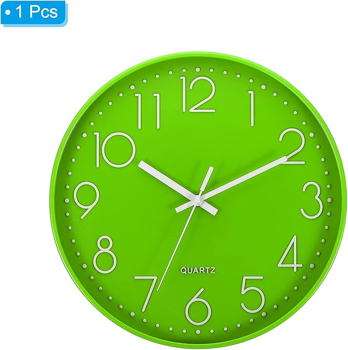 PATIKIL 12 Inch Wall Clock, Battery Operated Silent Non-Ticking Round Wall Clocks for Office Bedroom Decorative, Green