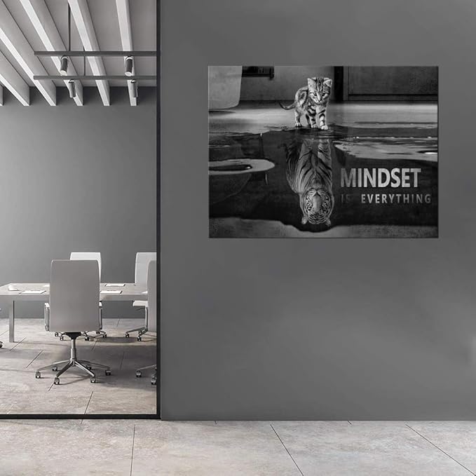 Modern Inspirational Quotes Wall Decor Mindset is Everything Canvas Art Motivatiomal Framed Wall Art Motto Posters Ready to Hang for Home Office Classroom Decor - 28''Hx44''W