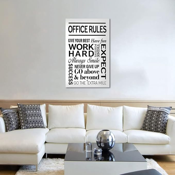 Black and White Inspirational Quote Office Rules Canvas Poster Motivational Print Paintings for Home Office Wall Art Decoration Wooden Framed Ready to Hang-28 x 44 inches