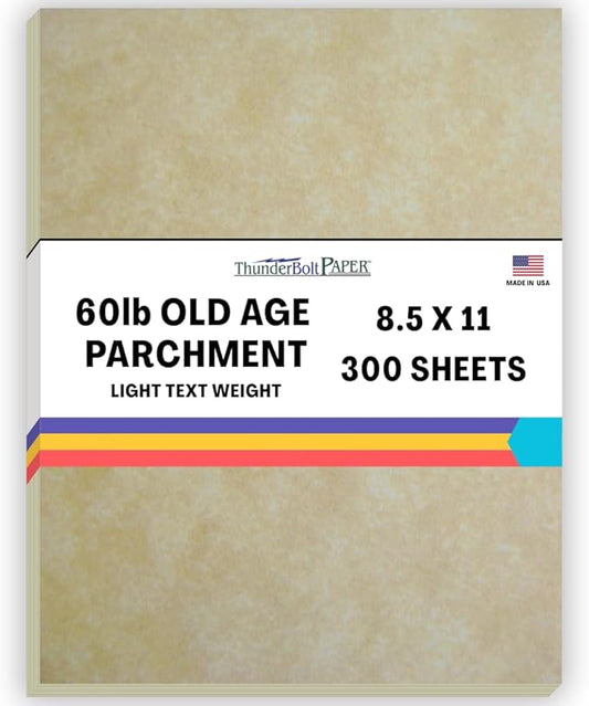 300 Old Age Parchment 60# Text (=24# Bond) Paper Sheets - 8.5 X 11 Inches Standard Letter|Flyer Size - 60 Pound is Not Card Weight - Vintage Colored Old Parchment Semblance
