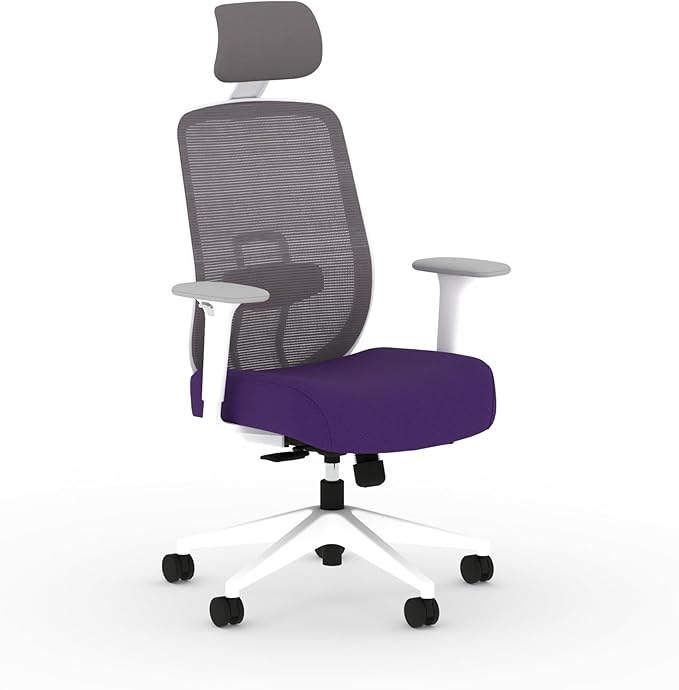 HON Altern Ergonomic Office Chair with Headrest, Arms, Wheels, Foam Cushion Seat, Mid Back Home Office Desk Chair Comfy, Gaming Chair, Height Adjustable Arms, Synchro-Tilt, White Frame, Iris
