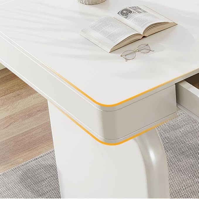 Tribesigns White Desk with Drawers, 63-Inch Modern Executive Office Desk, Glossy Elegant Work Study Desk Writing Table for Home Office, Cream White
