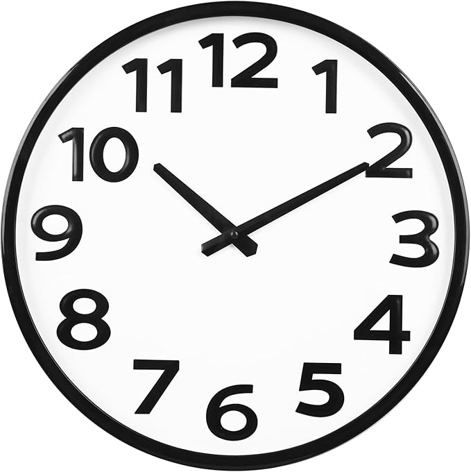 16 Inch Large Wall Clock Battery Operated Silent with Big Numbers Easy to Read, Analog Quartz Modern Clock for Living Room, Office, School or Seniors