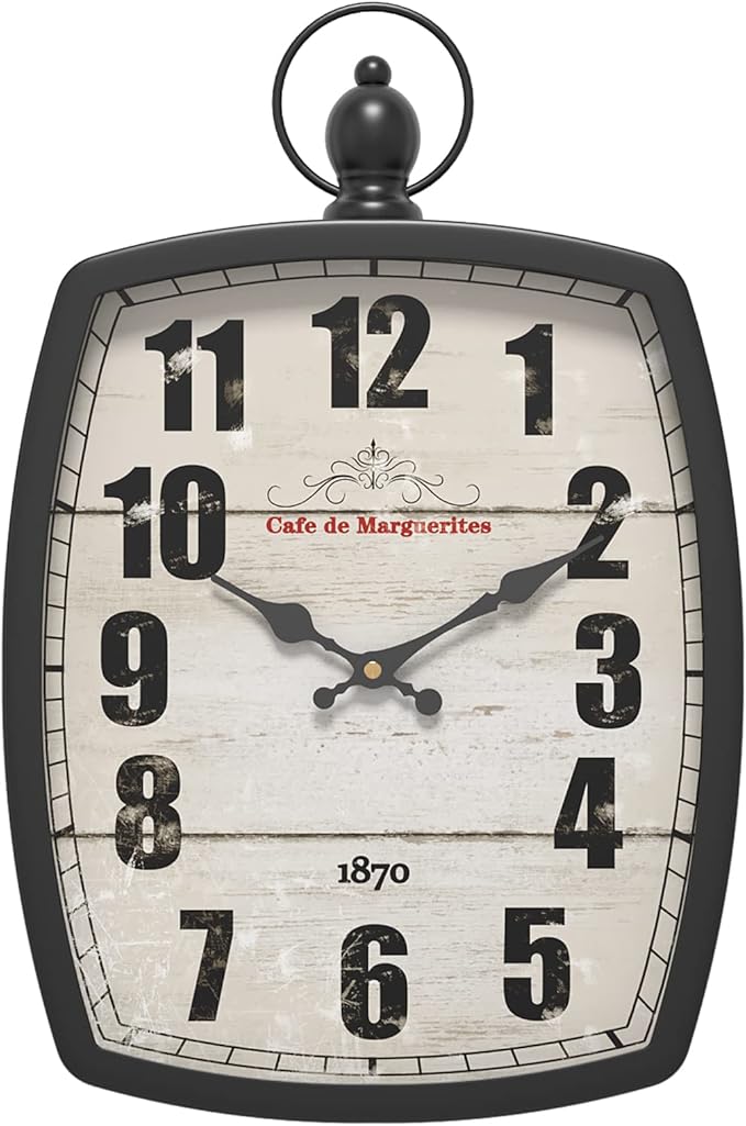 Menterry Large Retro Rectangle Wall Clock, Black Antique Vintage Style, Battery Operated Silent Decor Wall Clocks for Living Room,Farmhouse,Kitchen,Office (15.5" H x 10.2" W)