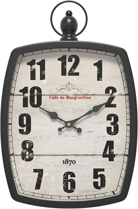 Menterry Large Retro Rectangle Wall Clock, Black Antique Vintage Style, Battery Operated Silent Decor Wall Clocks for Living Room,Farmhouse,Kitchen,Office (15.5" H x 10.2" W)