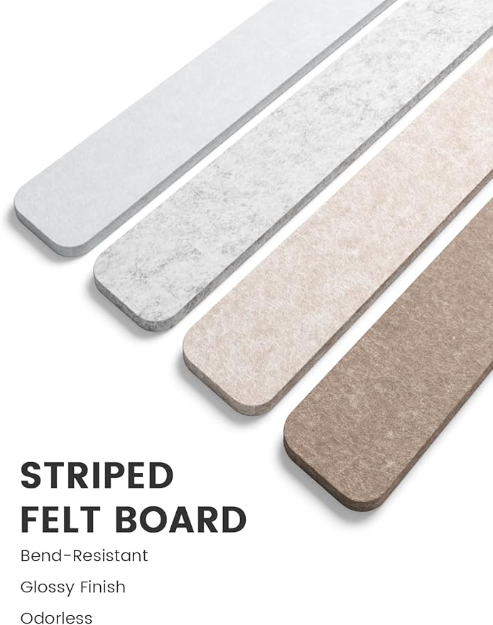 Fluxynara Cork Board Alternative Felt Strip Board 5-Pack 13"x2", Office Pin Board with 35 Push Pins, Adhesive Install for Bedroom Door & Home Office(Stone Beige)