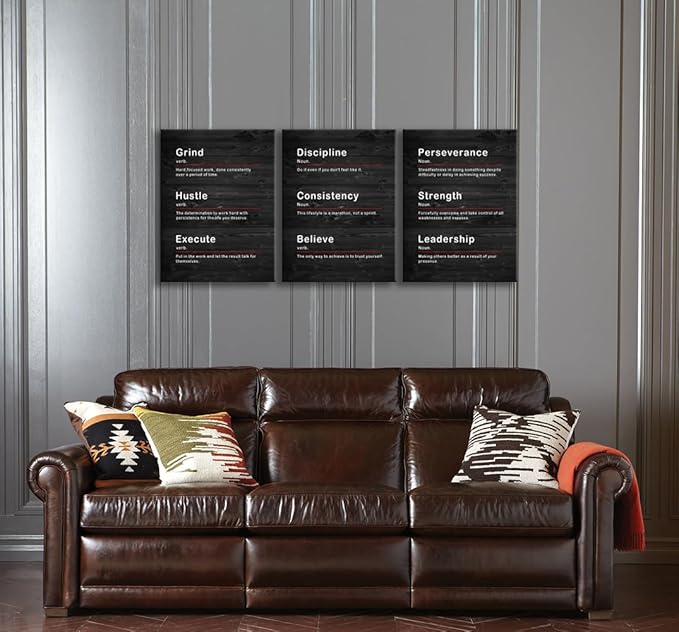 Inspirational Posters Discipline Consistency Noun Motivational Quotes Canvas Wall Art Inspirational Leadership Noun Picture Prints Artwork Modern Home Office Gym Wall Decor Framed [36" W X 16" H]