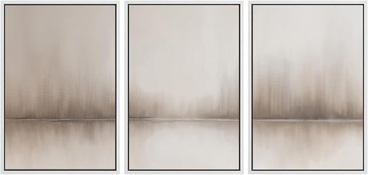 SIGNWIN Framed Canvas Print Wall Art Set Foggy Forest Reflection Tranquil Neutral Abstract Landscape Illustrations Modern Art Decorative Abstract for Living Room, Bedroom, Office - 24"x36"x3 White