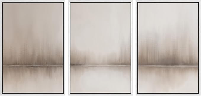 SIGNWIN Framed Canvas Print Wall Art Set Foggy Forest Reflection Tranquil Neutral Abstract Landscape Illustrations Modern Art Decorative Abstract for Living Room, Bedroom, Office - 16"x24"x3 White
