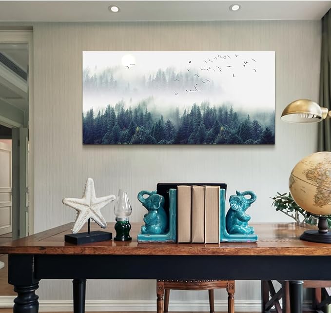 Wapluam Canvas Wall Art For Living Room Bedroom Decor Modern Home Office Decorations Fog Forest Landscape Painting Stretched Framed Pictures Ready To Hang Art Works 40 X 20