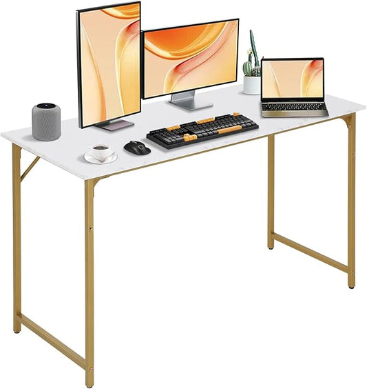 Computer Desk 47 Inch Study Writing Table, Home Office Desk with Metal Frame, Modern Gaming Desk for Office, Study and Game,Gold