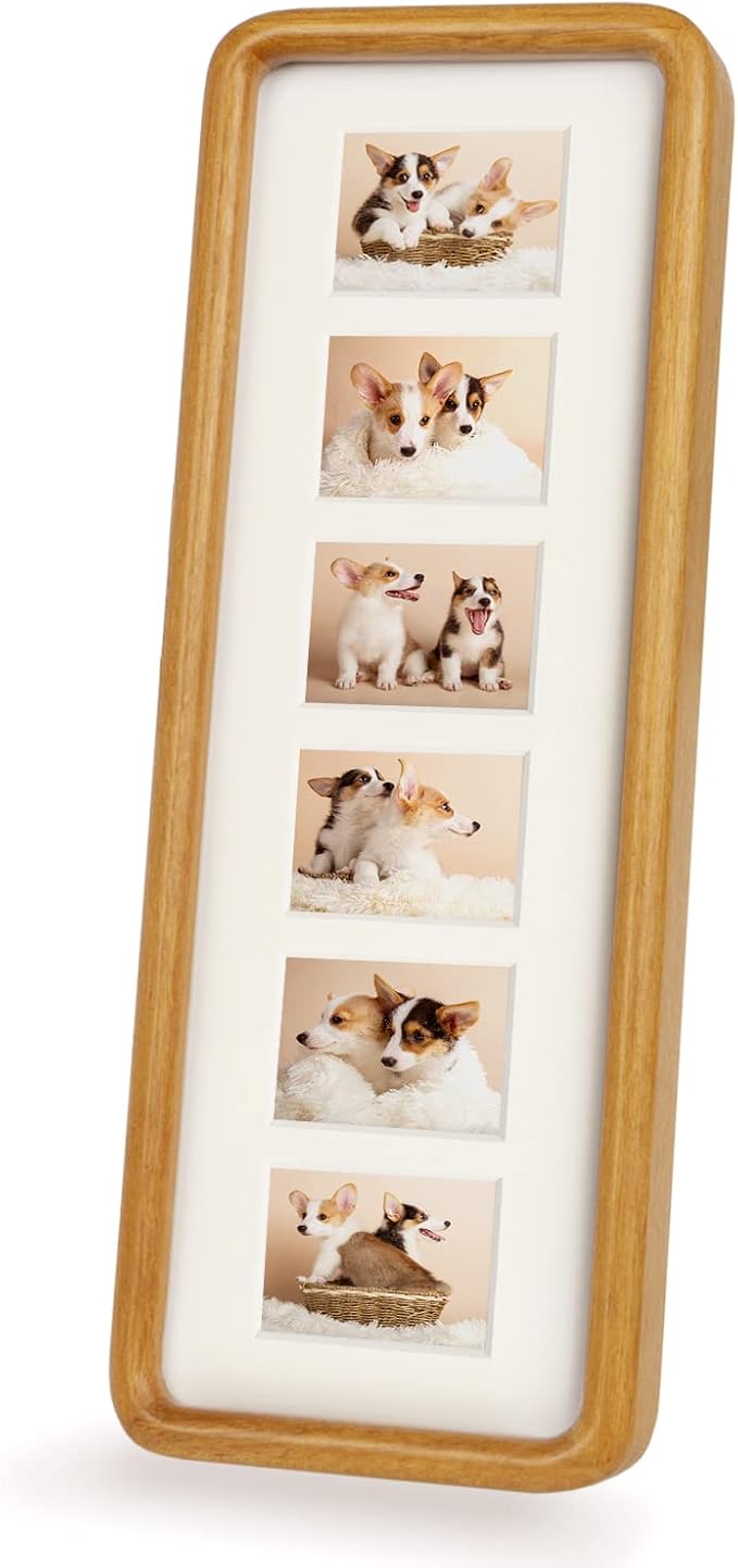 Hans 4"x12" Frames Collage Photo Frame Single Mat with Six 1.5x2.5 Openings and Satin Solid Frame Horizontal or Vertical(6 Openings)
