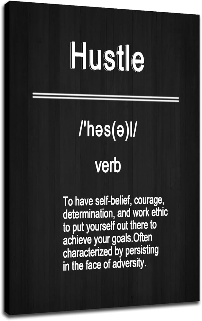 Inspirational Canvas Poster Home Wall Decor Hustle Motivational Quotes Picture Print Wall Art Positive Painting Artwork for Modern Home Living Room Office Gym Stretched and Framed [24''Wx36''H]