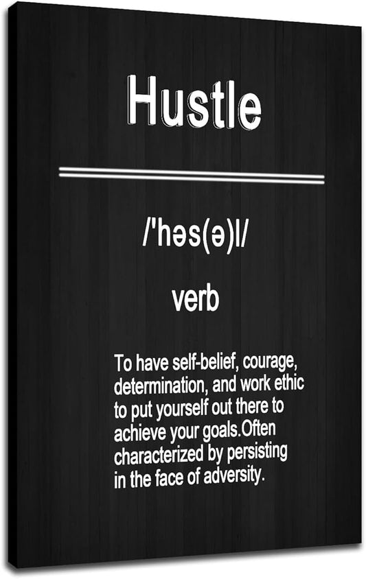 Inspirational Canvas Poster Home Wall Decor Hustle Motivational Quotes Picture Print Wall Art Positive Painting Artwork for Modern Home Living Room Office Gym Stretched and Framed [24''Wx36''H]