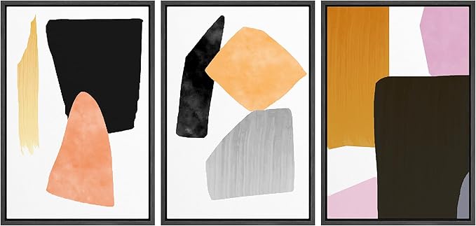SIGNFORD Framed Wall Art Print Set Orange, Black & Purple Polygons Abstract Shapes Digital Art Modern Art Contemporary for Living Room, Bedroom, Office - 16"x24"x3 Black