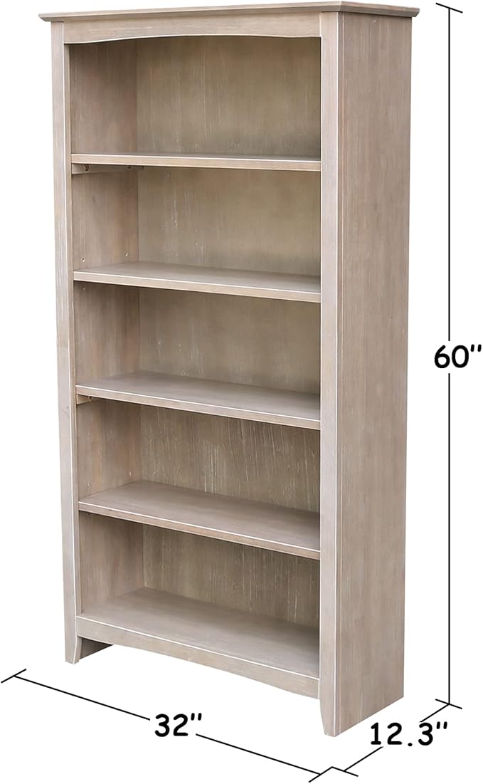 Shaker Solid Wood Bookcase, 60" High, Washed Gray Taupe