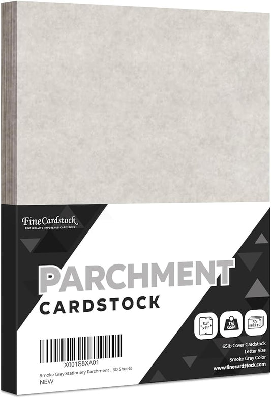 Smoke Gray Stationery Parchment Recycled Paper | 65Lb Cover Cardstock | 8.5" x 11" Inches | 50 Sheets Per Pack