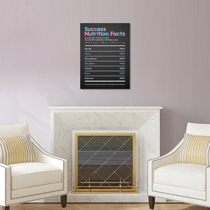 Inspirational Success Wall Art - Positive Affirmations Poster Motivational Wall Decor Success Nutrition Facts Canvas Print Encouragement Quote Picture Modern Home Decor, Framed & Stretched 18"x 24"