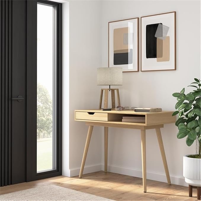 Nora 40W Writing Desk in Natural Oak | Compact Writing Table with Storage, Workstation for Home Office or Study Room