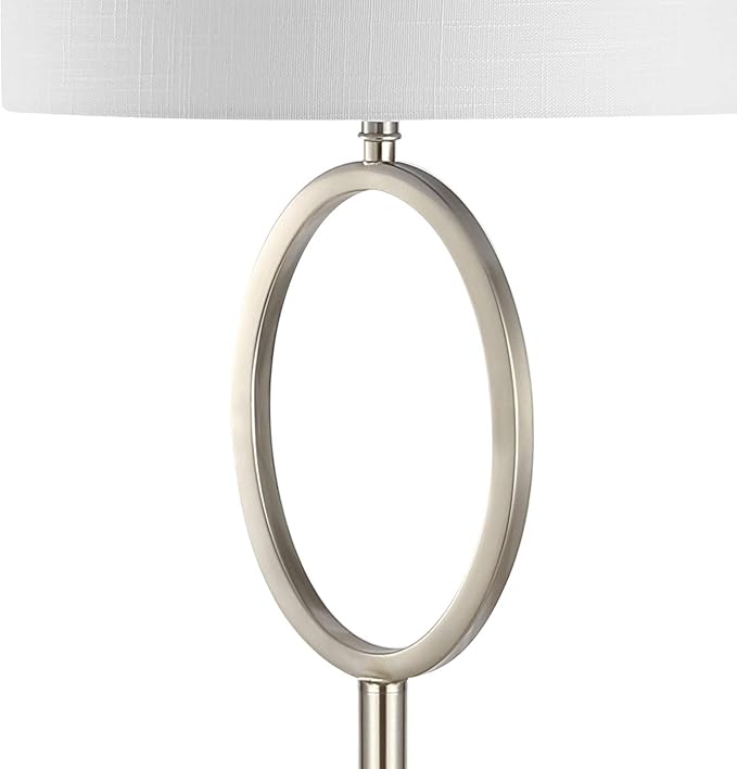 JONATHAN Y 61" Nickel Metal LED Floor Lamp for Living Room Modern Hoop Design Standing Lamp, White Linen Drum Shade, Bedroom Home Office, LED Bulb Included (JYL1089C)
