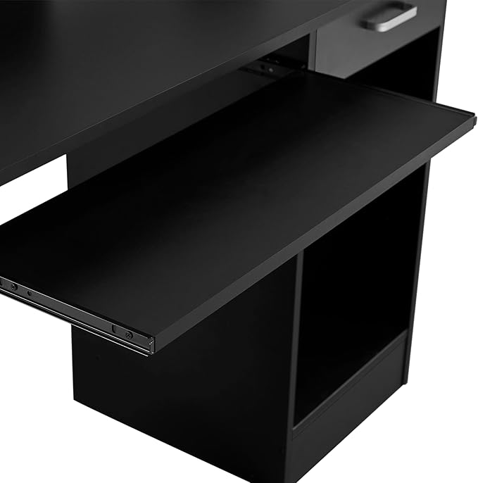 Yaheetech Home Office Wood Computer Desk with Drawers and Pull-Out Keyboard Tray, Study Writing Desk PC Laptop Table with Hutch and Storage Shelves, Modern Workstation, Black