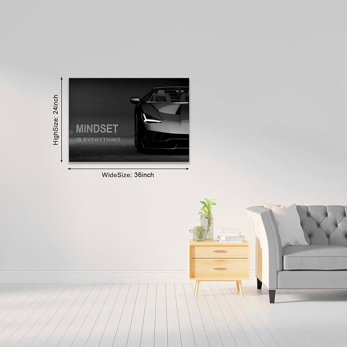 Motivational Canvas Wall Art Lamborghini Posters Prints Entrepreneur Bundle Set 1 Pieces Mindset Is Everything Canvas Wall Art Decorations for Office Bedroom (24" W x 36" H)