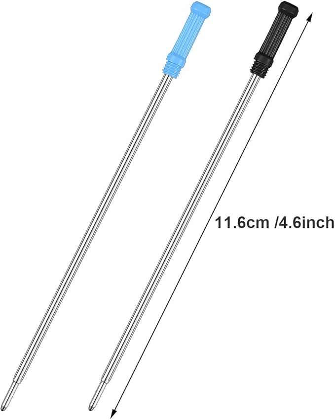 12 Pieces Ballpoint Pen Refills Replaceable Compatible with Cross Ballpoint 1.0 mm 4.5 Inch Smooth Writing Quick Drying Refill with Black Velvet Bag, Black and Blue