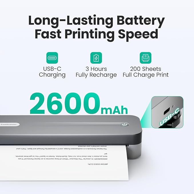 P1 Pro Ink-Free Thermal Printer, Portable US Letter Size Bluetooth Printer with 1 Roll Paper, for iPhone Android Computer, Home Office Use