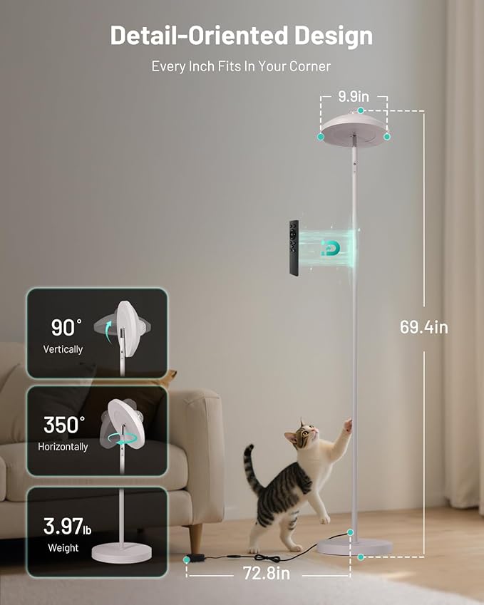 RGB Floor Lamp with Star Projector & Remote Control, Dimmable LED Standing Tall Lamp 15W, Stepless Adjustable 3000-6000K Color, 69" Modern White Corner Torchiere Light for Bedroom, Living Room