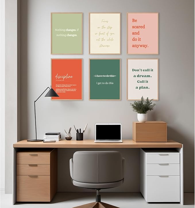 Office Wall Art Motivational Posters Inspirational Quote Canvas Wall Decor Office Positive Pictures Inspirational Classroom Art Motivational Work Prints for Gym Home 12x16 Inch Unframed Set of 6