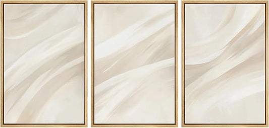SIGNWIN Framed Canvas Print Wall Art Set Abstract Beige Flow Neutral Brushstroke Illustrations Modern Art Decorative Boho Relax/Zen Nordic for Living Room, Bedroom, Office - 24"x36"x3 Natural