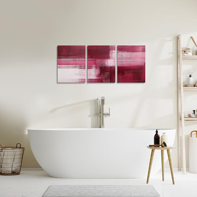 jejeloiu Pink Red Abstract Art 3 Piece Canvas Wall Art for Living Room Bedroom Modern Art Picture Wall Decor 12"x16"x3pcs Abstract Oil Painting Office Decorations Artwork Posters